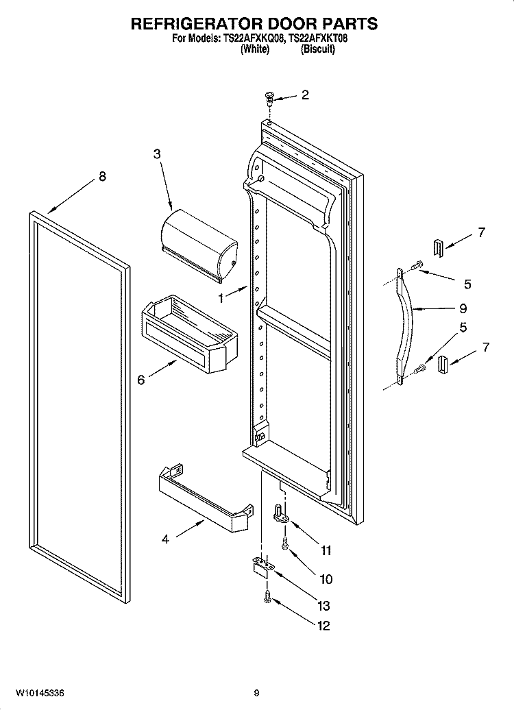 REFRIGERATOR DOOR PARTS Diagram and Parts List for TS22AFXKT08  Estate Refrigerator
