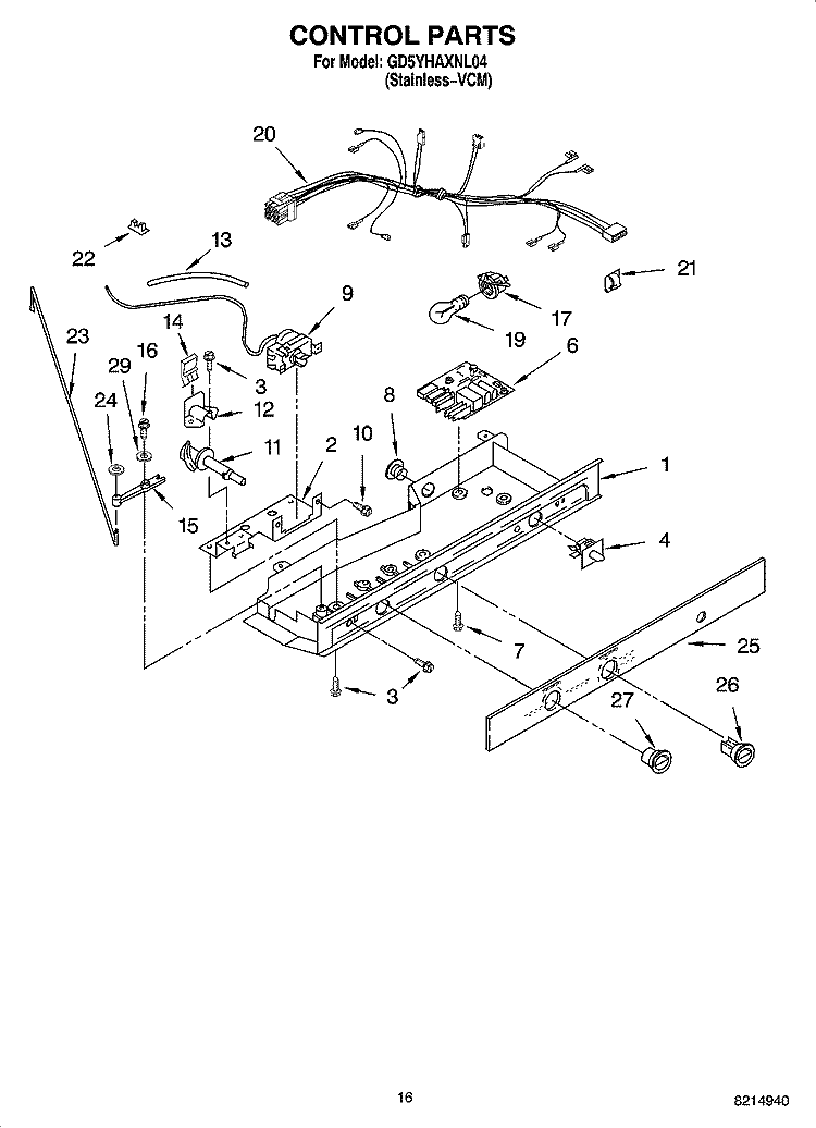 CONTROL PARTS Diagram and Parts List for GD5YHAXNL04  Whirlpool Refrigerator