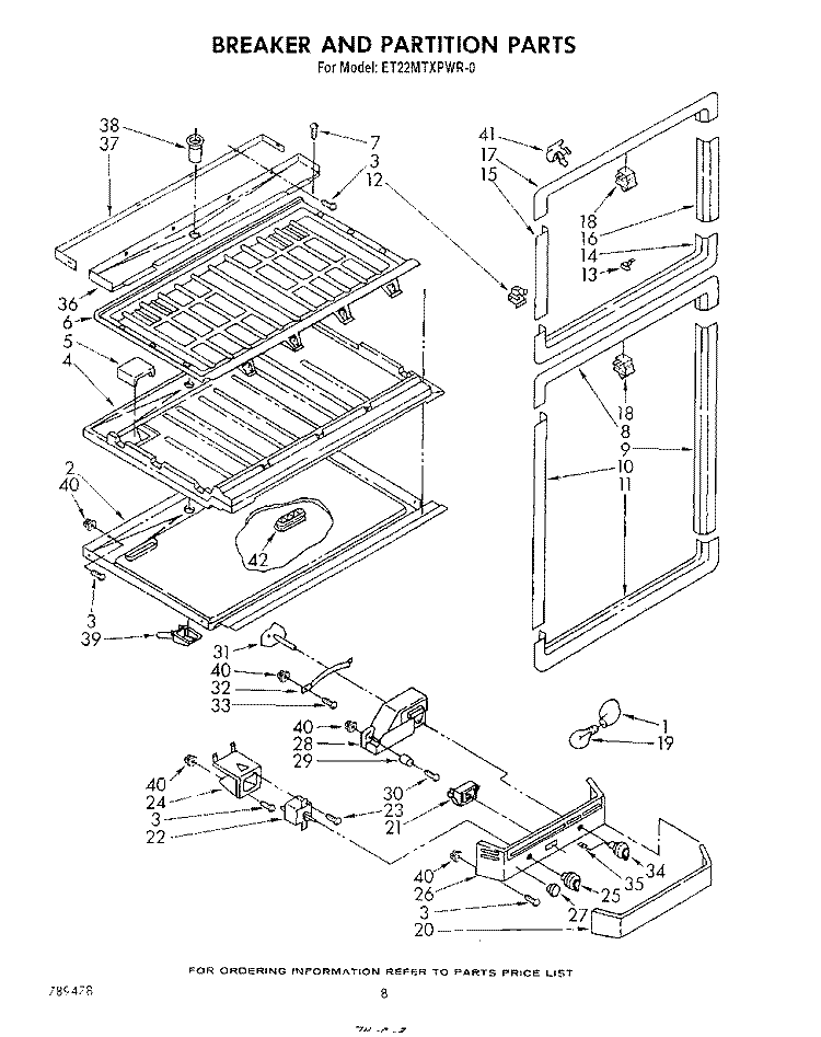 BREAKER AND PARTITION Diagram and Parts List for ET22MTXPWR0  Whirlpool Refrigerator