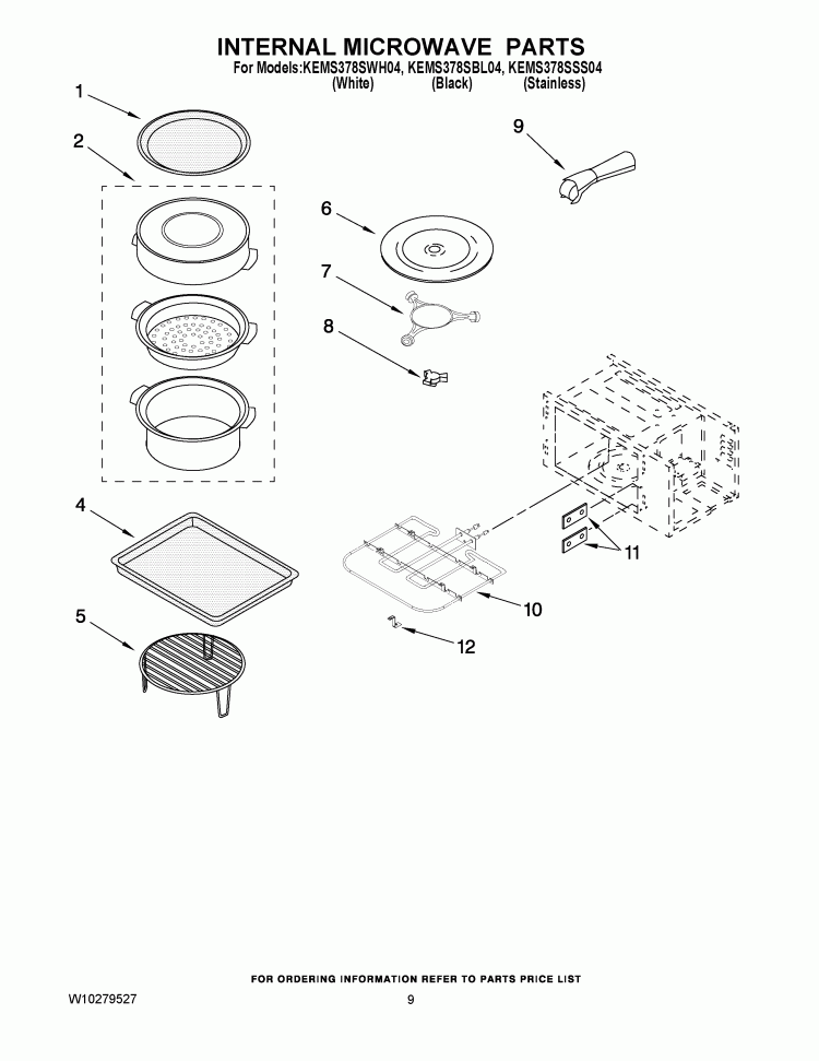 INTERNAL MICROWAVE PARTS Diagram and Parts List for KEMS378SBL04  KitchenAid Microwave Oven Combo
