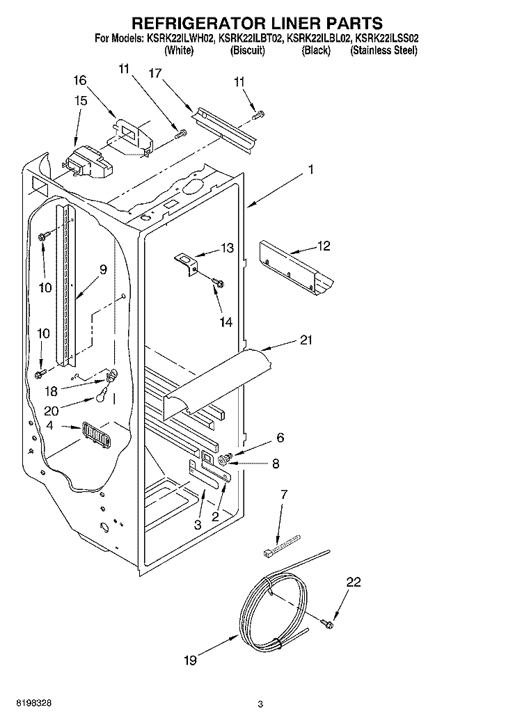 REFRIGERATOR LINER Diagram and Parts List for KSRK22ILBL02  KitchenAid Refrigerator
