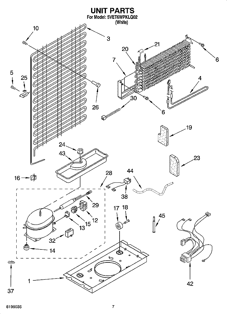 UNIT PARTS Diagram and Parts List for 5VET6WPKLQ02  Whirlpool Refrigerator