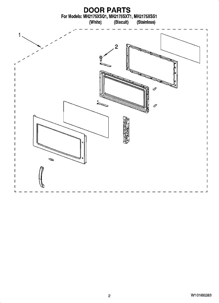 DOOR PARTS Diagram and Parts List for MH2175SXT1  Whirlpool Microwave