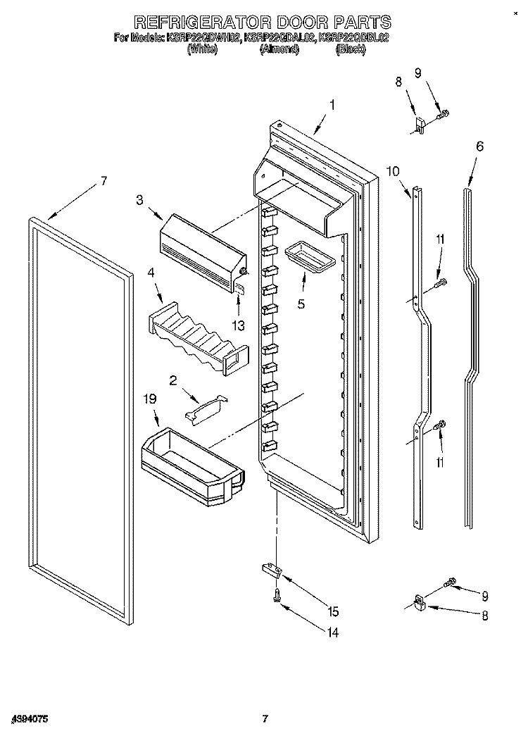 REFRIGERATOR DOOR Diagram and Parts List for KSRP22QDAL02  KitchenAid Refrigerator