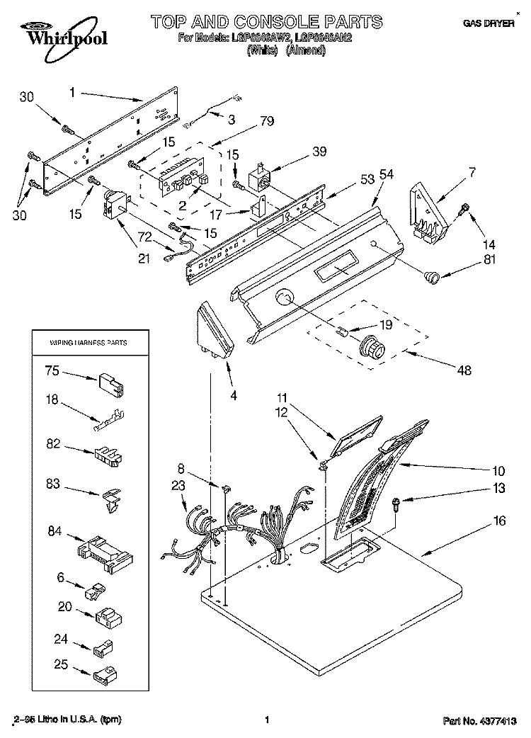 TOP AND CONSOLE, LIT/OPTIONAL Diagram and Parts List for LGP6646AN2  Whirlpool Dryer