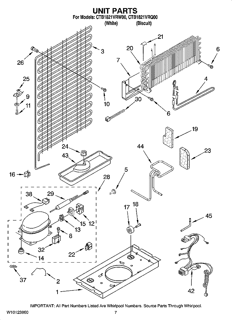 UNIT PARTS Diagram and Parts List for CTB1821VRW00  Whirlpool Refrigerator