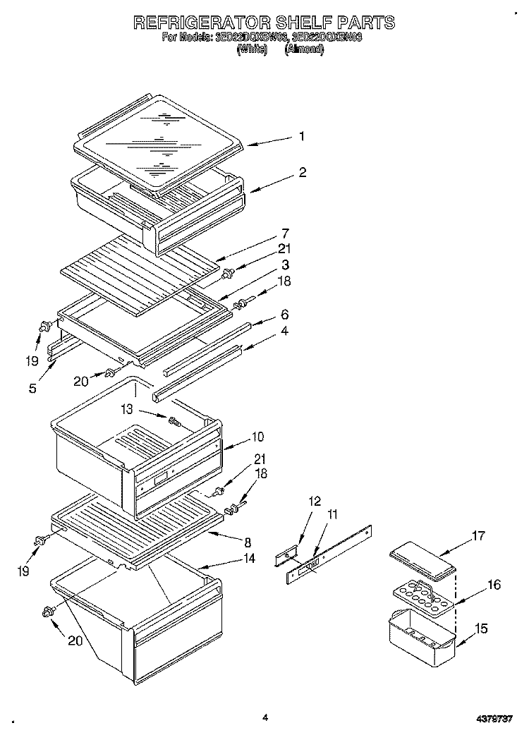 REFRIGERATOR SHELF Diagram and Parts List for 3ED22DQXBW03  Whirlpool Refrigerator