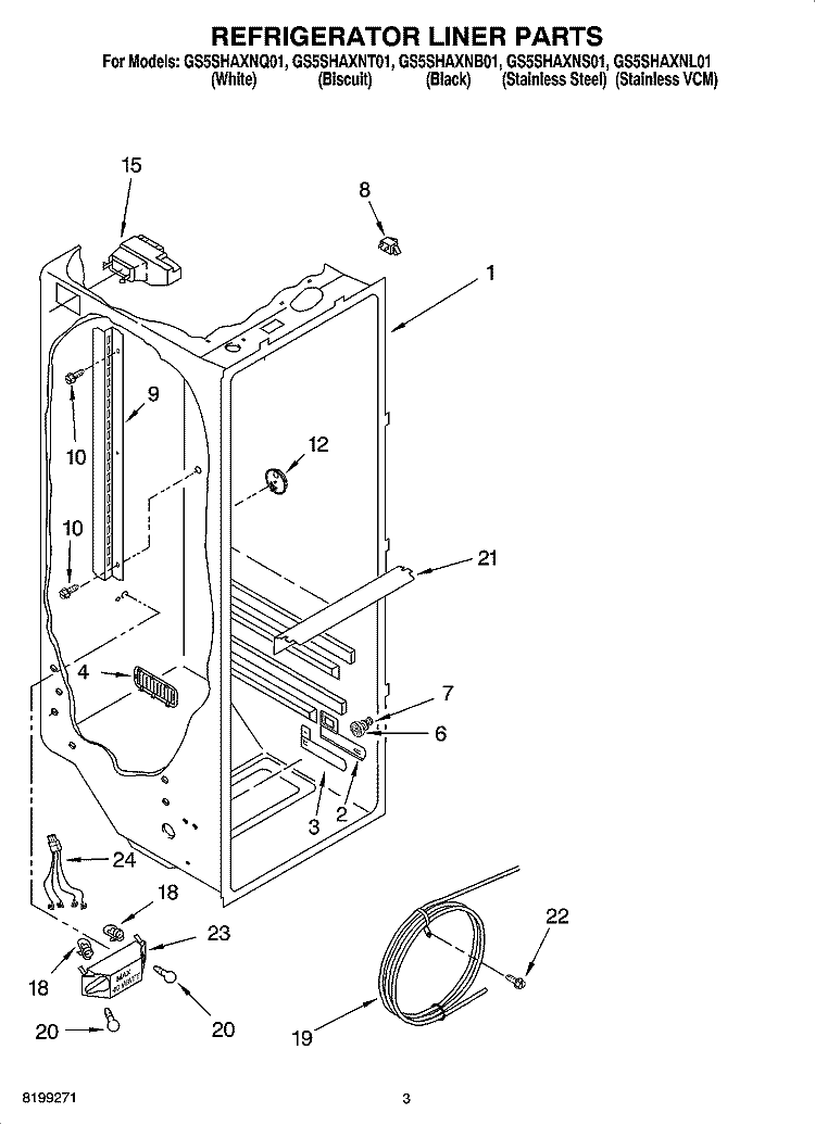REFRIGERATOR LINER PARTS Diagram and Parts List for GS5SHAXNL01  Whirlpool Refrigerator