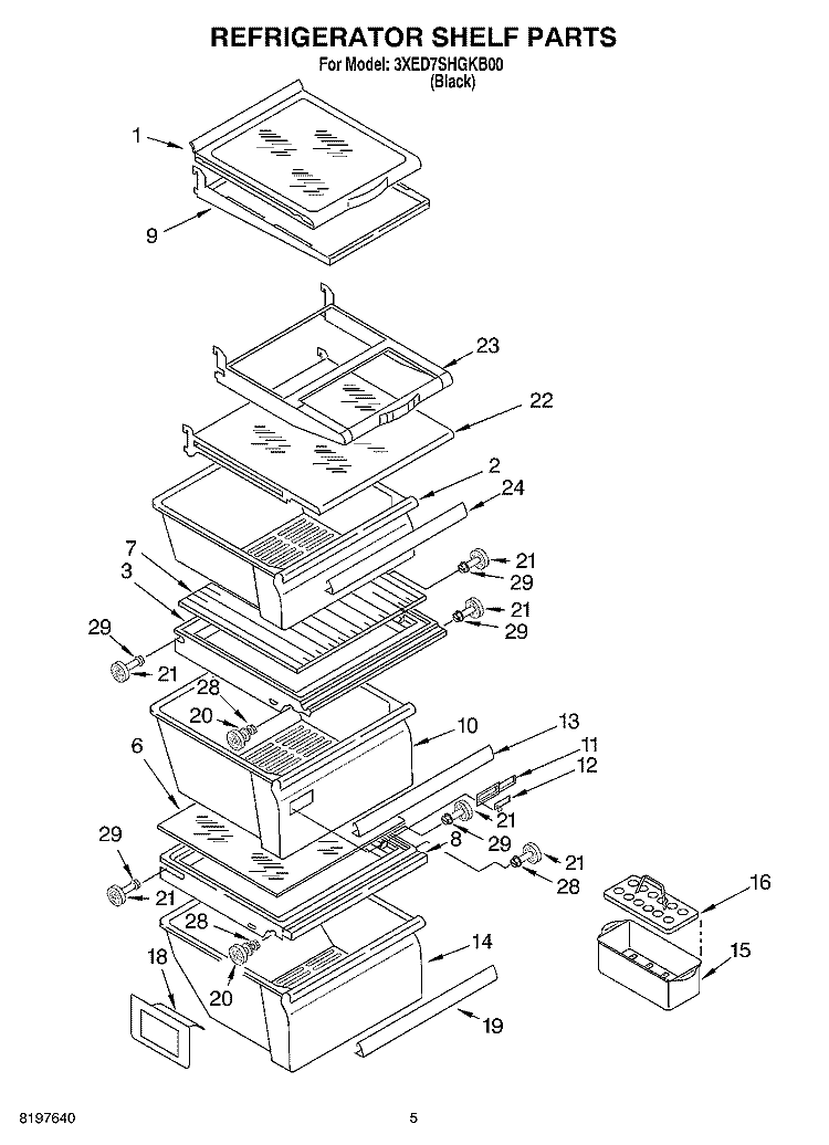 REFRIGERATOR SHELF Diagram and Parts List for 3XED7SHGKB00  Whirlpool Refrigerator