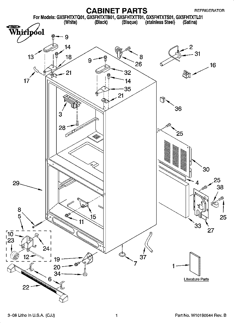 CABINET PARTS Diagram and Parts List for GX5FHTXTS01  Whirlpool Refrigerator