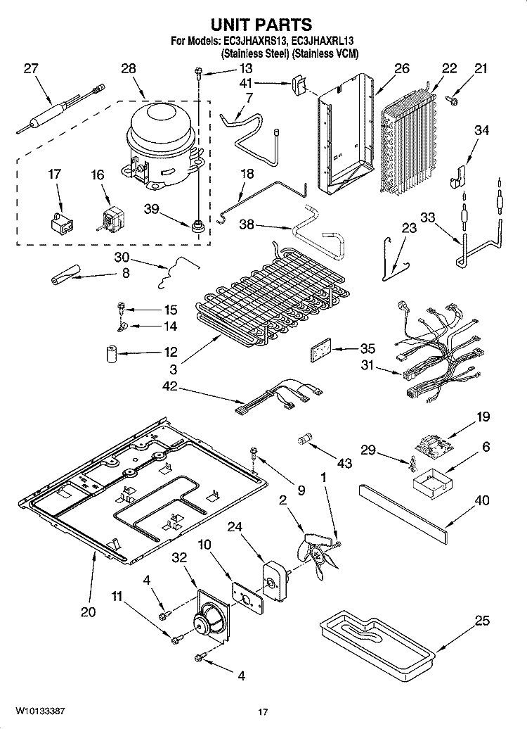 UNIT PARTS Diagram and Parts List for EC3JHAXRL13  Whirlpool Refrigerator