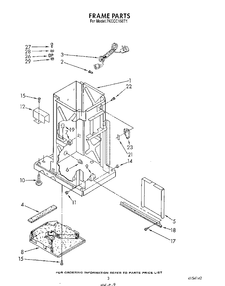 FRAME Diagram and Parts List for 7KCCC150T1  KitchenAid Trash Compactor