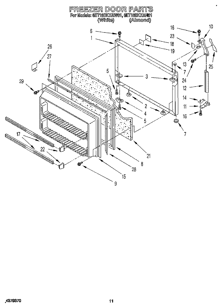 FREEZER DOOR Diagram and Parts List for 6ET18DKXAW01  Whirlpool Refrigerator