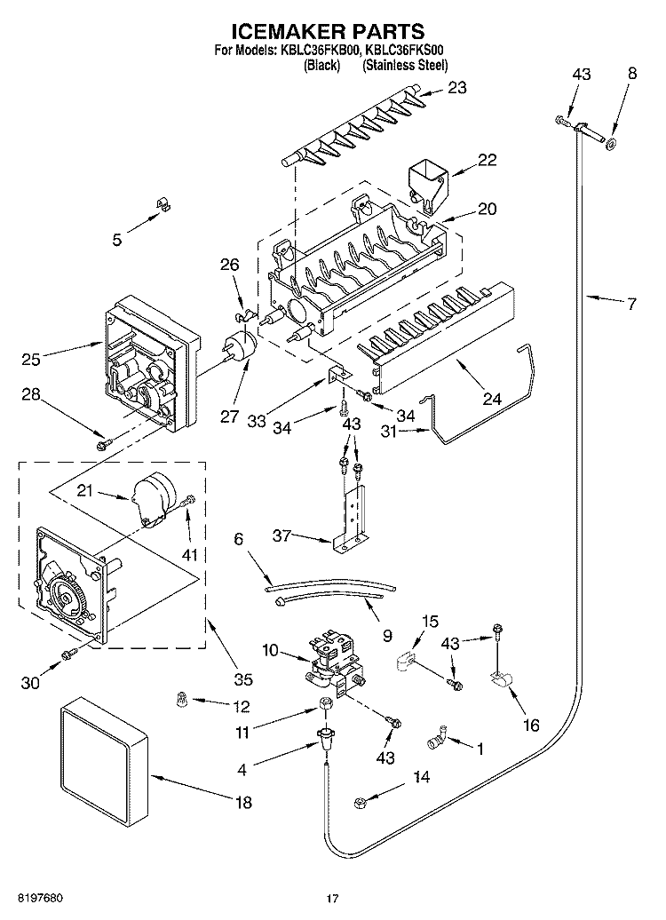 ICEMAKER Diagram and Parts List for KBLC36FKS00  KitchenAid Refrigerator