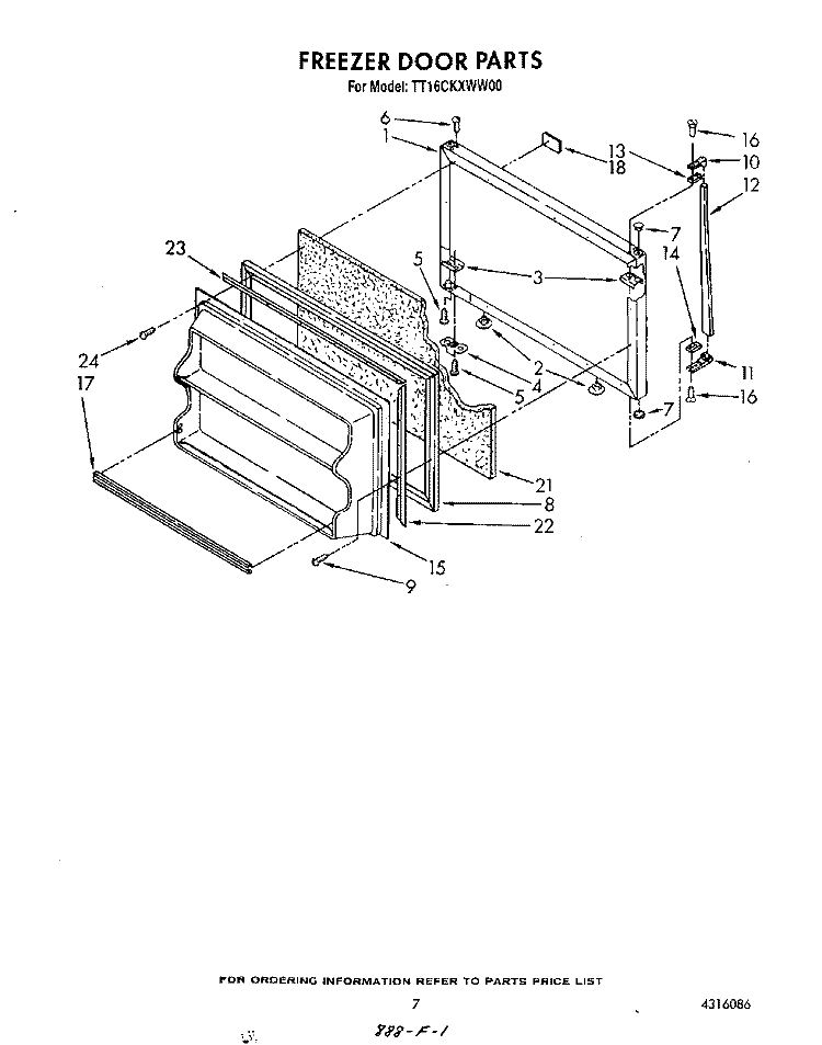 FREEZER DOOR Diagram and Parts List for TT16CKXWN00  Whirlpool Refrigerator