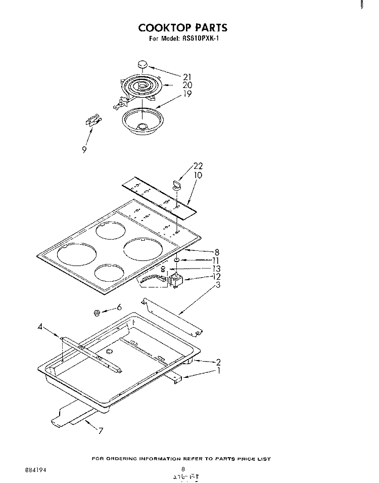 COOKTOP Diagram and Parts List for RS610PXK1  Whirlpool Range