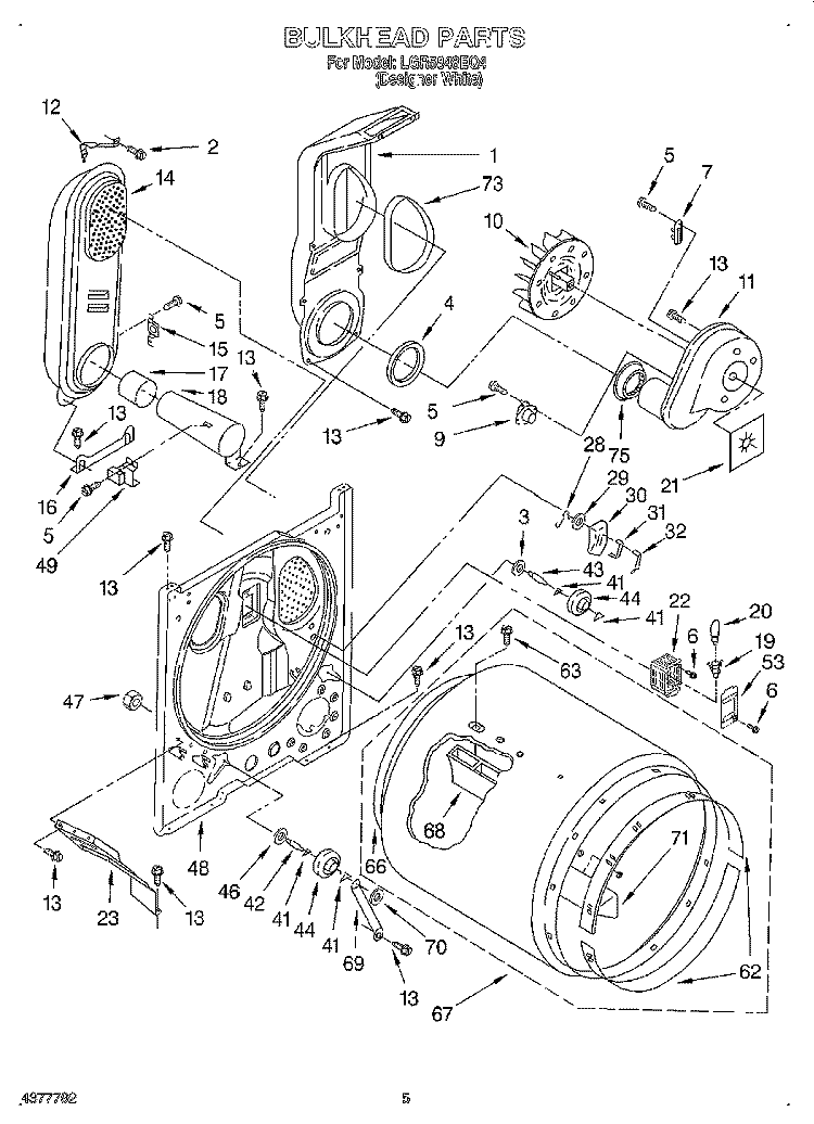 BULKHEAD Diagram and Parts List for LGR5848EQ4  Whirlpool Dryer