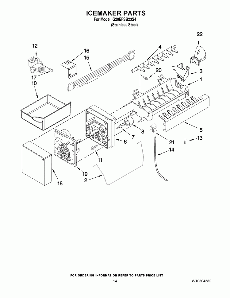 ICEMAKER PARTS Diagram and Parts List for G20EFSB23S4  Whirlpool Refrigerator