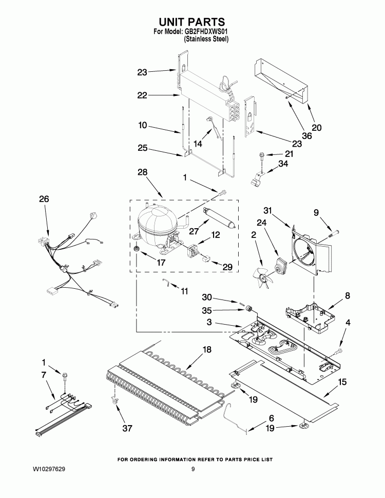 UNIT PARTS Diagram and Parts List for GB2FHDXWS01  Whirlpool Refrigerator