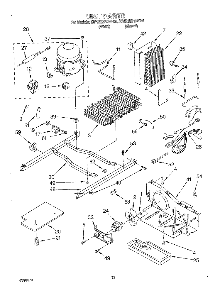 UNIT Diagram and Parts List for KSRE22FHBT01  KitchenAid Refrigerator