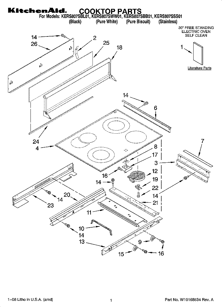 COOKTOP PARTS Diagram and Parts List for KERS807SBB01  KitchenAid Range