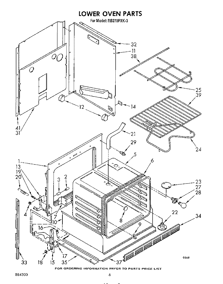 LOWER OVEN Diagram and Parts List for RB270PXK3  Whirlpool Wall Oven
