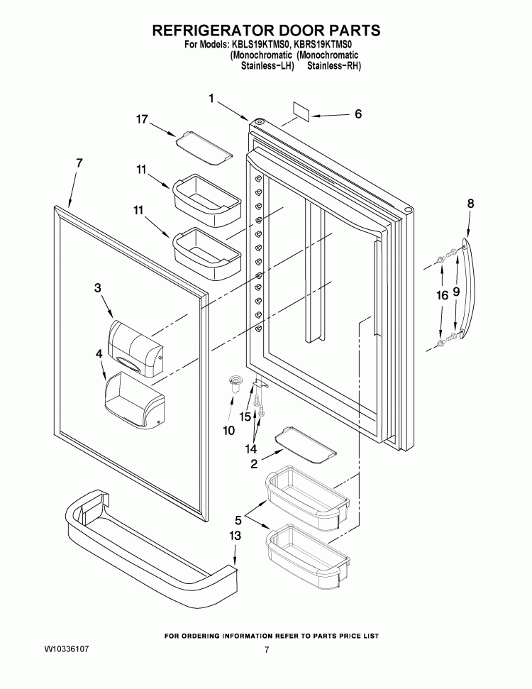 REFRIGERATOR DOOR PARTS Diagram and Parts List for KBLS19KTMS0  KitchenAid Refrigerator