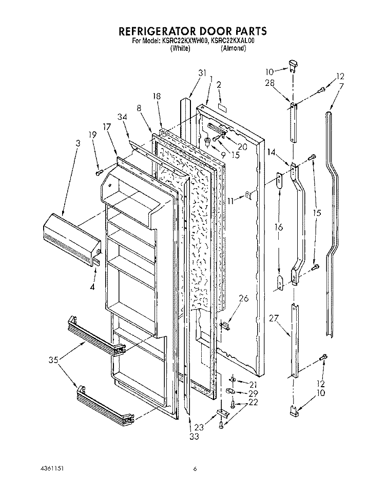 REFRIGERATOR DOOR Diagram and Parts List for KSRC22KXAL00  KitchenAid Refrigerator
