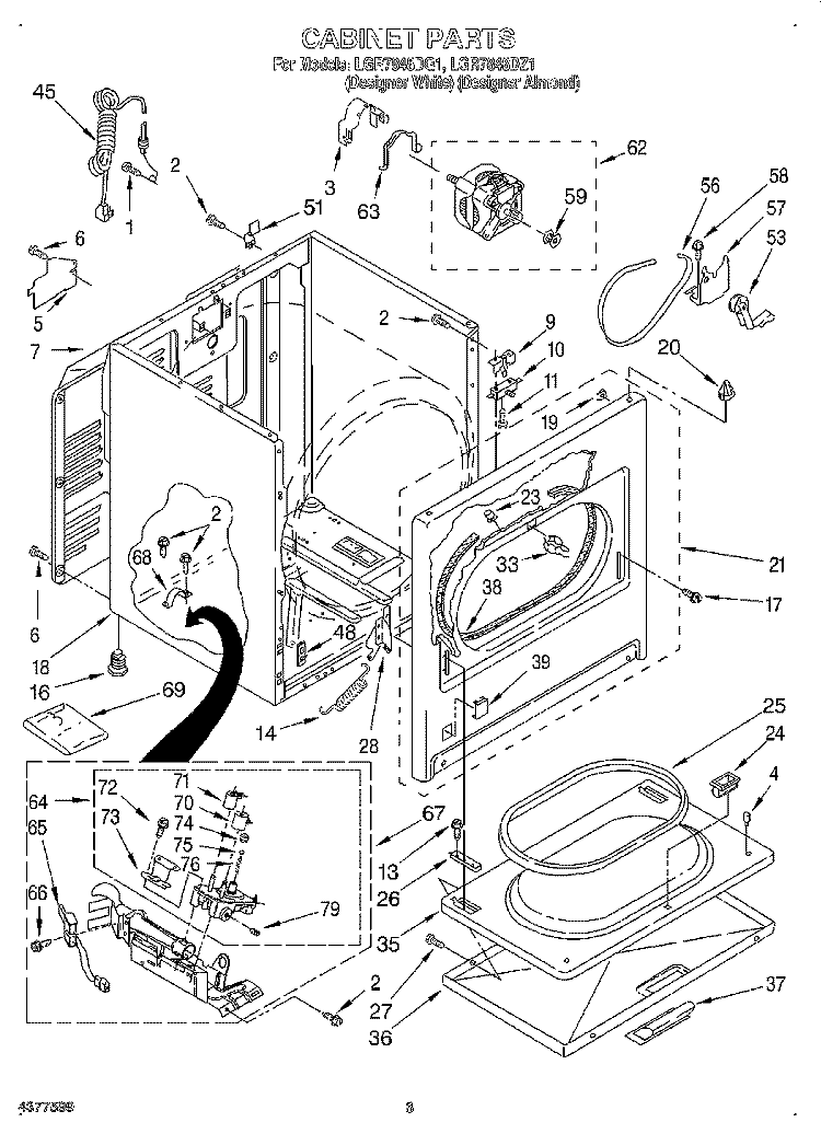 CABINET Diagram and Parts List for LGR7848DQ1  Whirlpool Dryer