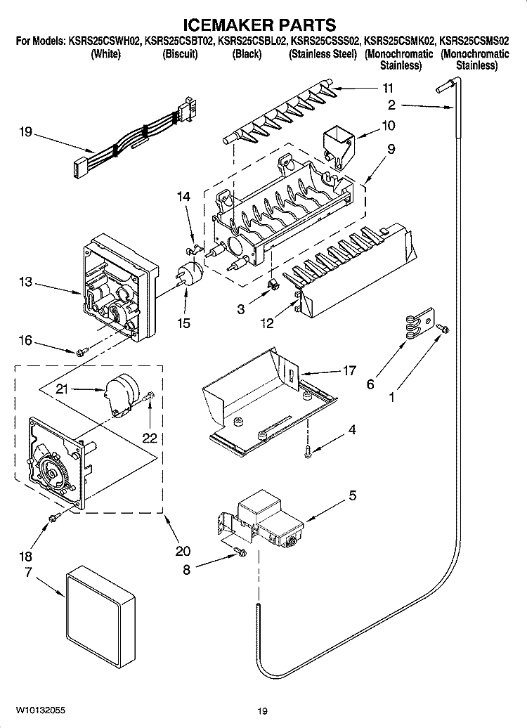 ICEMAKER PARTS, OPTIONAL PARTS (NOT INCLUDED) Diagram and Parts List for KSRS25CSSS02  KitchenAid Refrigerator