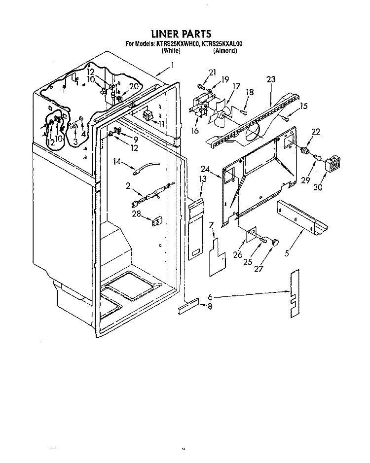 LINER Diagram and Parts List for KTRS25KXWH00  KitchenAid Refrigerator