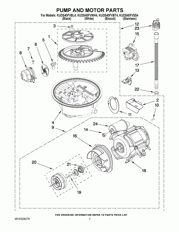 PUMP AND MOTOR PARTS Diagram and Parts List for KUDS40FVSS4  KitchenAid Dishwasher