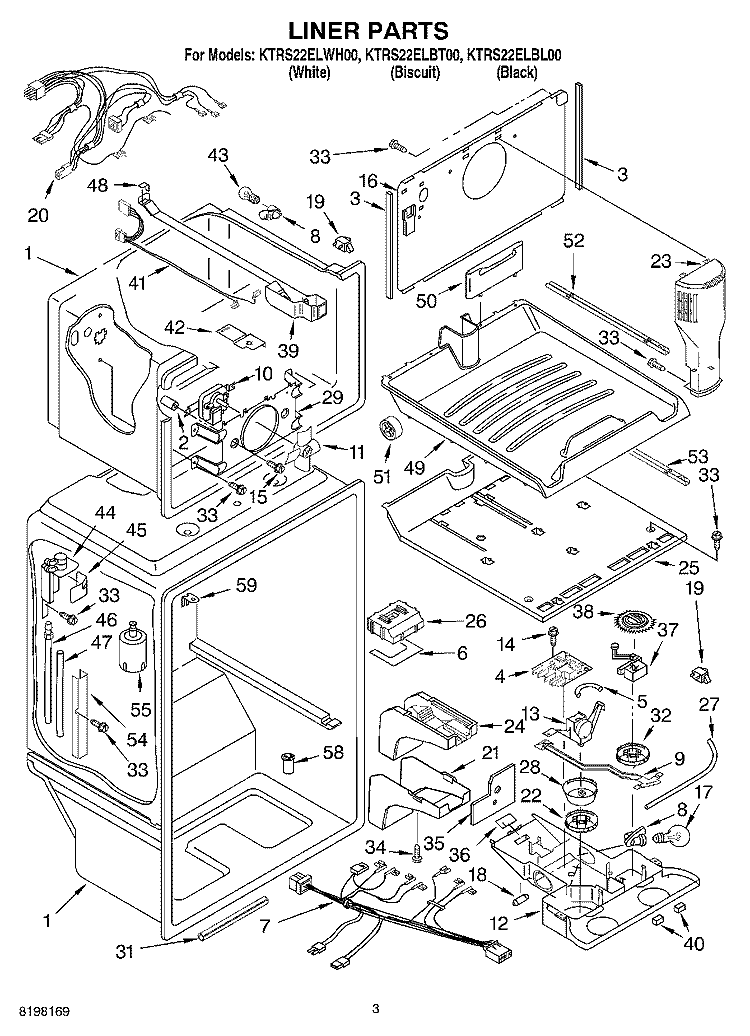 LINER Diagram and Parts List for KTRS22ELBT00  KitchenAid Refrigerator