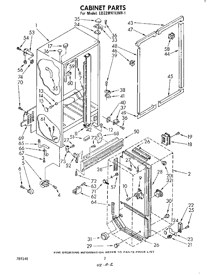 CABINET Diagram and Parts List for ED22MK1LWR1  Whirlpool Refrigerator