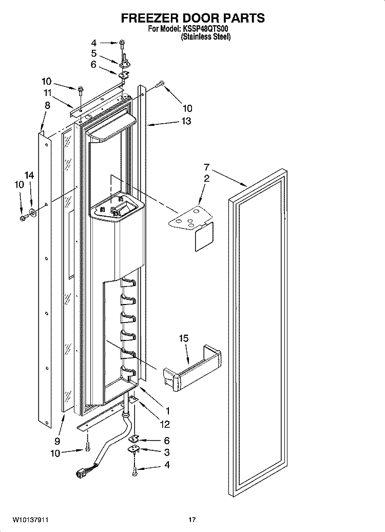 FREEZER DOOR PARTS Diagram and Parts List for KSSP48QTS00  KitchenAid Refrigerator