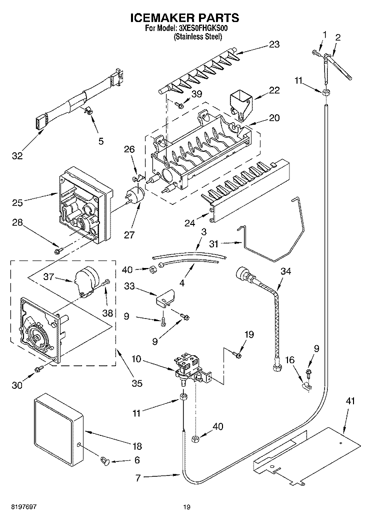 ICEMAKER Diagram and Parts List for 3XES0FHGKS00  Whirlpool Refrigerator