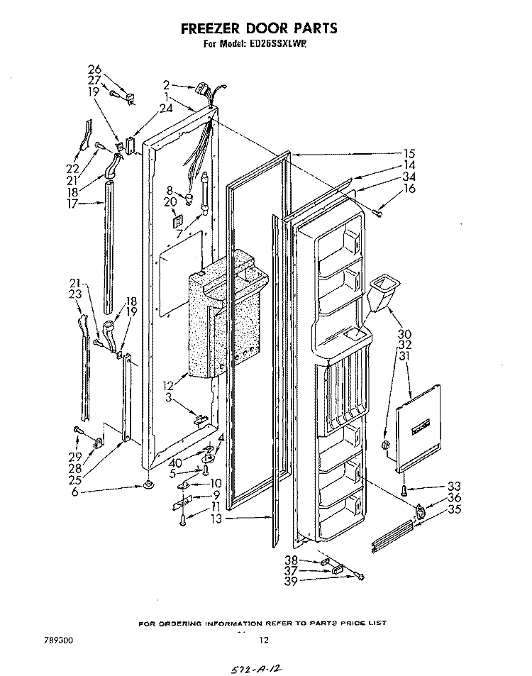 FREEZER DOOR Diagram and Parts List for ED26SSXLWR1  Whirlpool Refrigerator