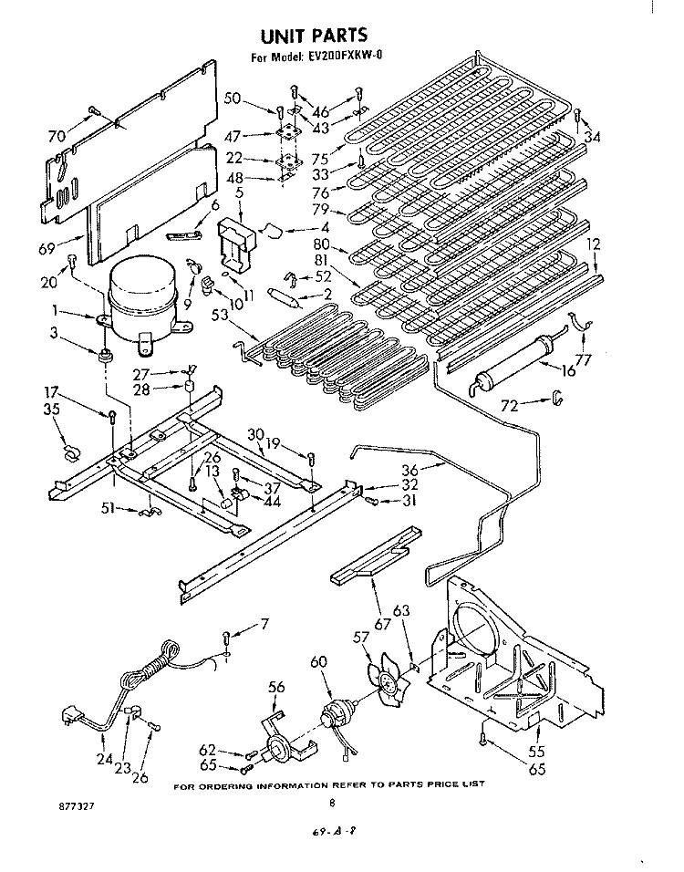 UNIT Diagram and Parts List for EV200FXKW0  Whirlpool Freezer