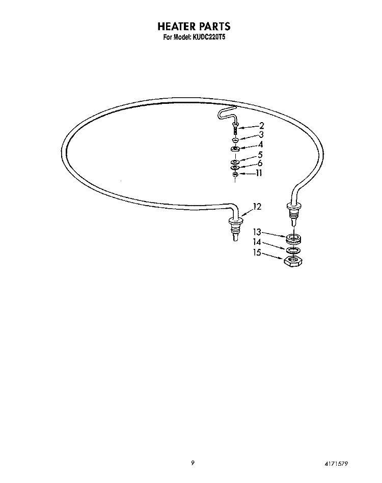 HEATER Diagram and Parts List for KUDC220T5  KitchenAid Dishwasher