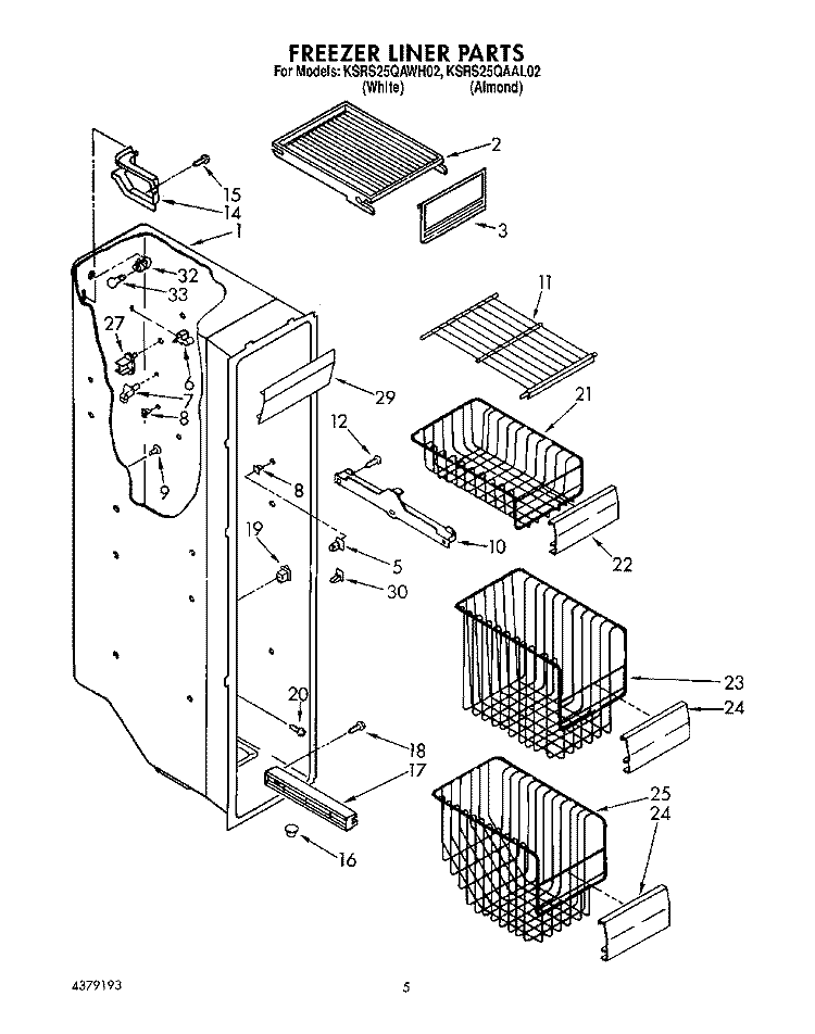 FREEZER LINER Diagram and Parts List for KSRS25QAAL02  KitchenAid Refrigerator