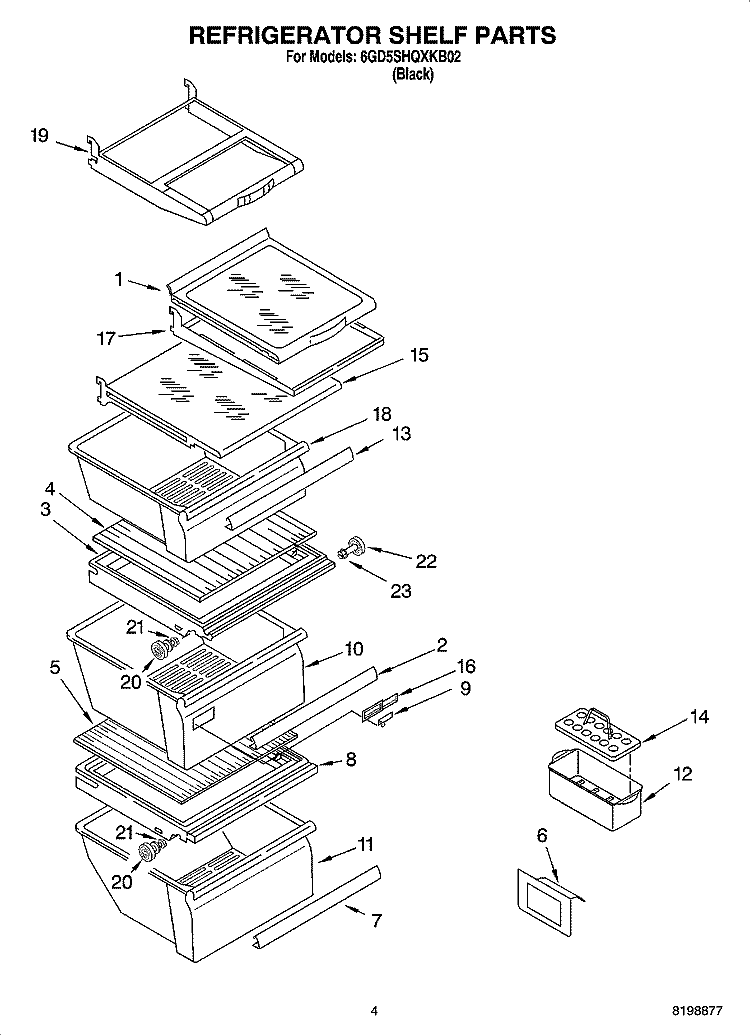REFRIGERATOR SHELF PARTS Diagram and Parts List for 6GD5SHQXKB02  Whirlpool Refrigerator