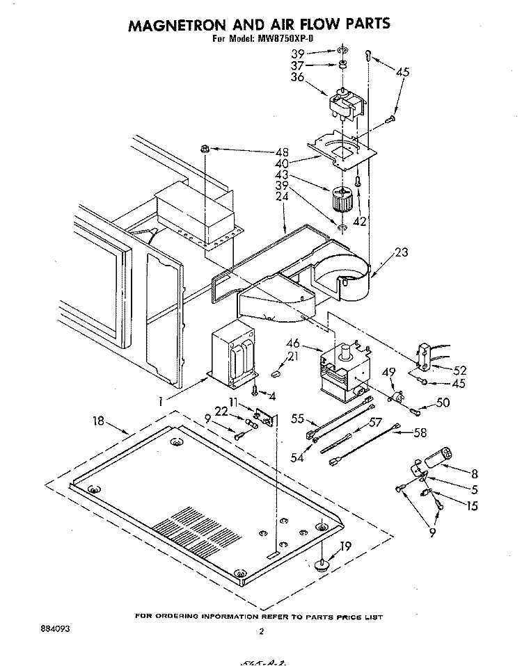 MAGNETRON AND AIR FLOW Diagram and Parts List for MW8750XP0  Whirlpool Microwave