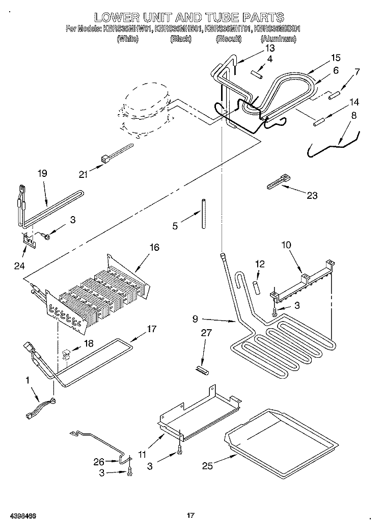 LOWER UNIT AND TUBE Diagram and Parts List for KBRS36MHX01  KitchenAid Refrigerator