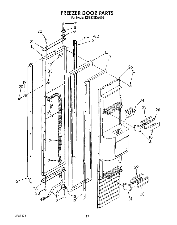 FREEZER DOOR Diagram and Parts List for KSSS36DAW01  KitchenAid Refrigerator