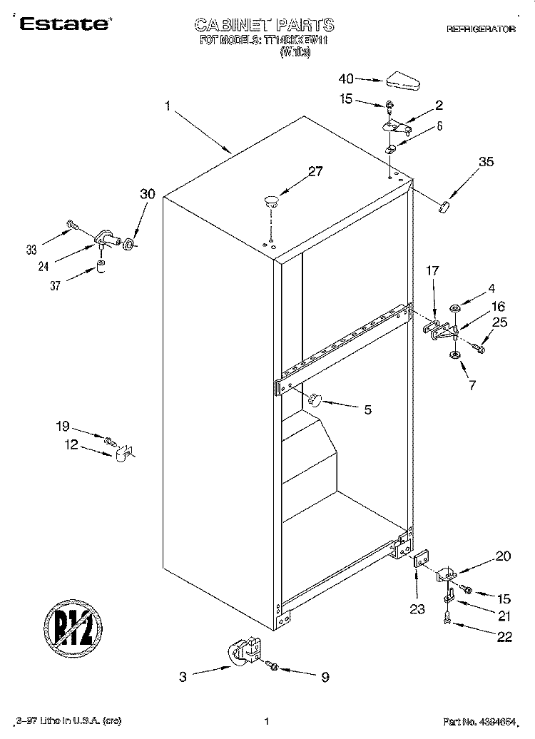 CABINET Diagram and Parts List for TT14DKXEW11  Estate Refrigerator