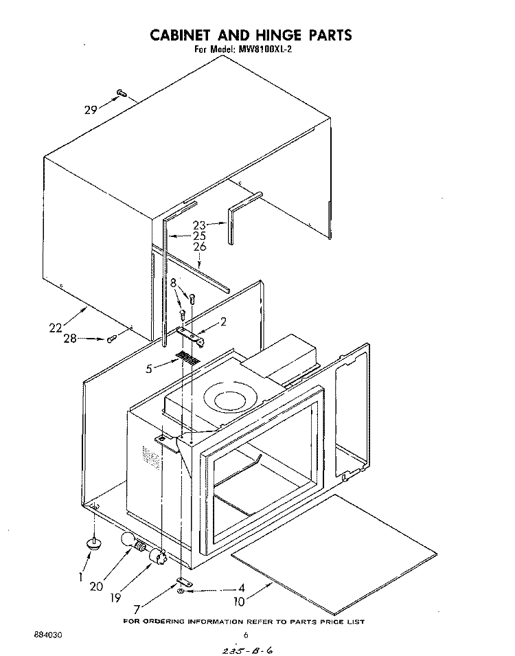 CABINET AND HINGE Diagram and Parts List for MW8100XL2  Whirlpool Microwave
