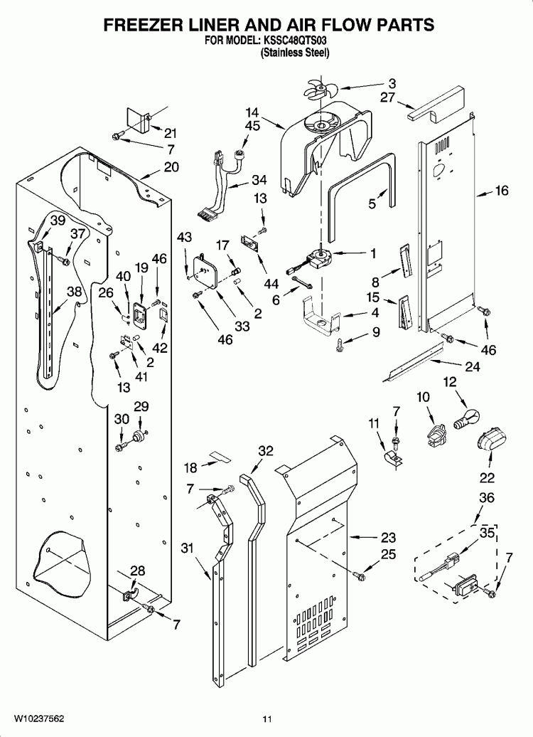 FREEZER LINER AND AIR FLOW PARTS Diagram and Parts List for KSSC48QTS03  KitchenAid Refrigerator