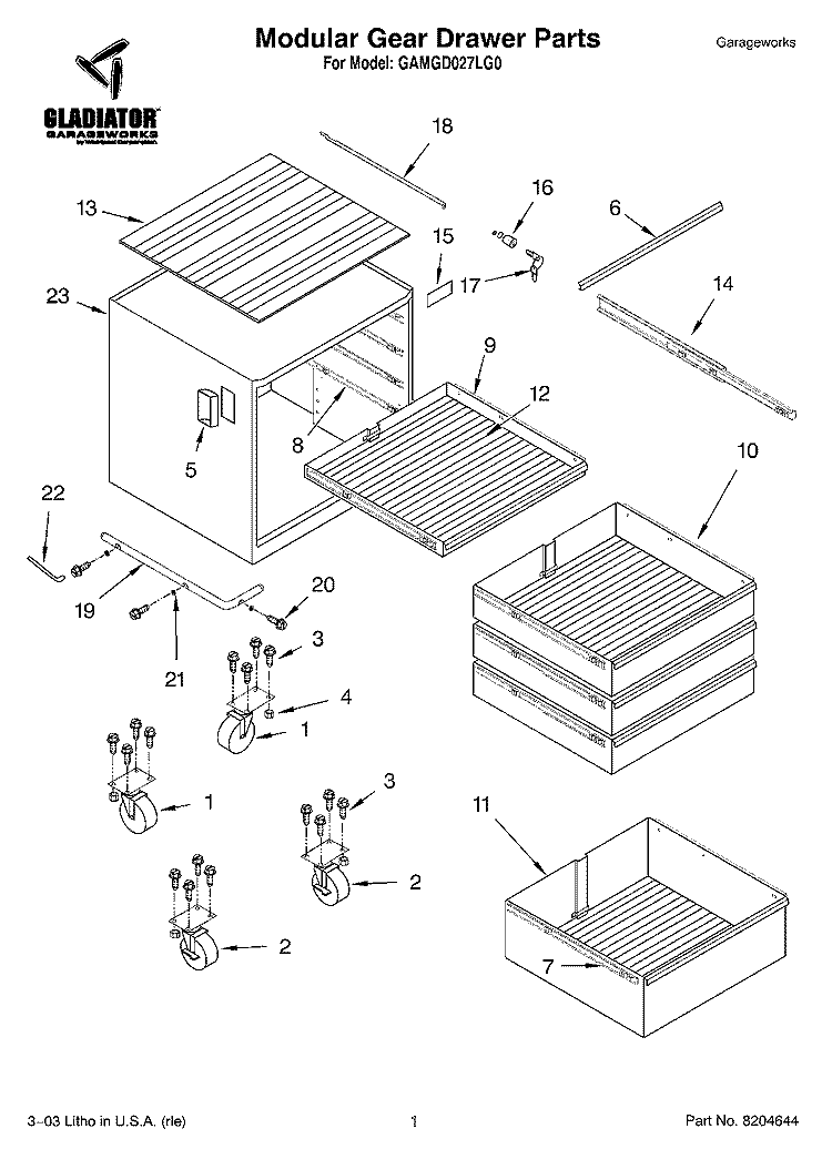 Modular Gear Drawer Parts - OPTIONAL PARTS (NOT IN Diagram and Parts List for GAMGD027LG0  Whirlpool Cabinet