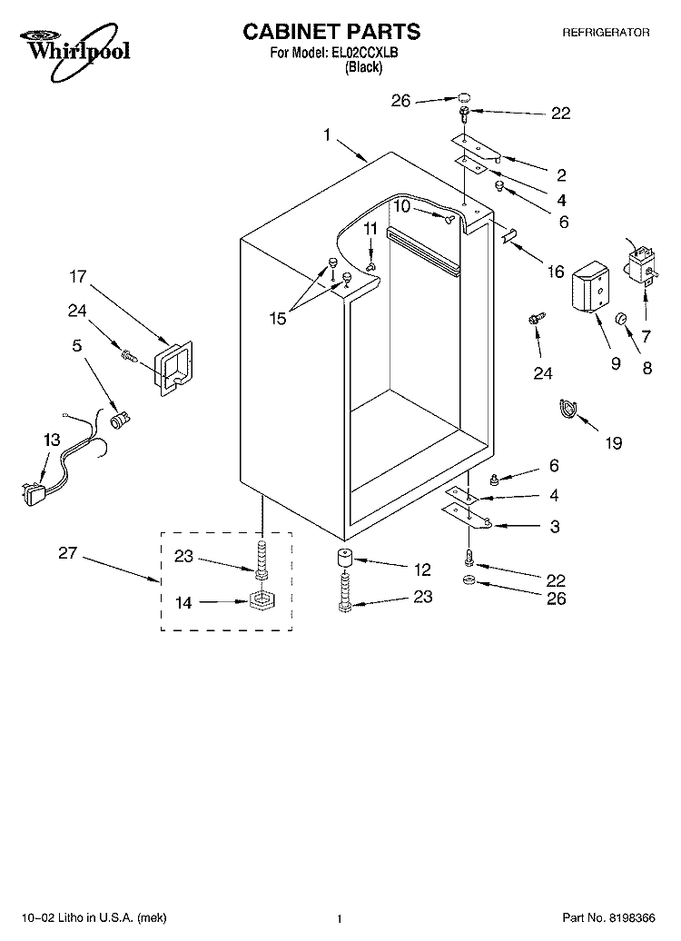 CABINET Diagram and Parts List for EL02CCXLB  Whirlpool Refrigerator
