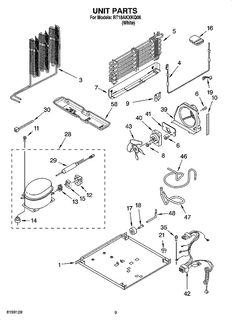 UNIT PARTS, OPTIONAL PARTS Diagram and Parts List for RT18AKXKQ06  Roper Refrigerator